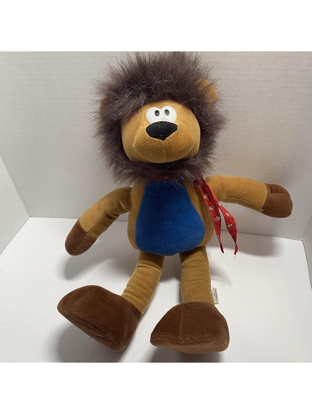 Vintage Sugar Loaf Lion Plush Stuffed Animal Brown Blue Belly Red Scarf 15 Inch